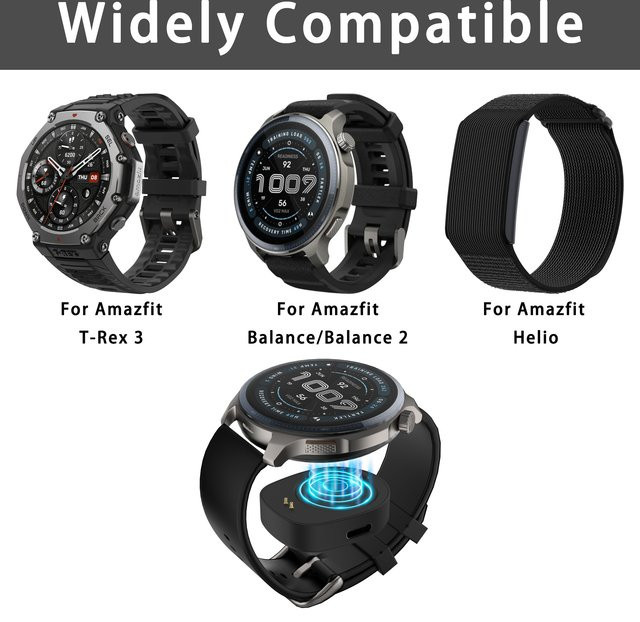 Kabelloser Ladeadapter für Amazfit Balance 2, Balance, T-Rex 3 und Helio Smartwatch, Ersatz-Ladestation in Schwarz - Bild 1