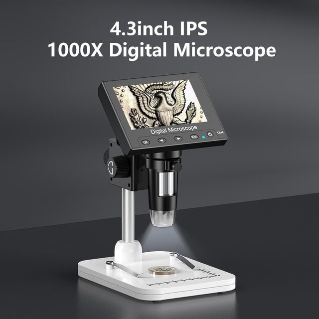 Aikokkl Digitalmikroskop DM4 mit 4,3 Zoll Display und 1000X Vergrößerung in Schwarz für Elektronikreparatur und PCB-Arbeiten - Bild 1