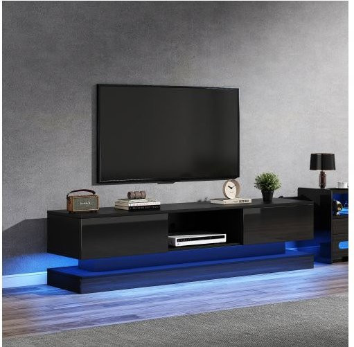 MUVOE TV-Möbel in Schwarz Hochglanz mit LED-Beleuchtung und 2 Schubladen, Breite: 160 cm - Bild 1