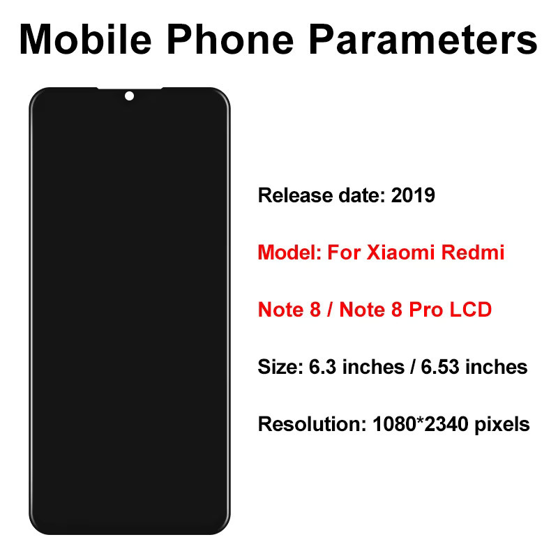 Xiaomi Redmi Note 8 LCD Touchscreen Digitizer Baugruppe in Schwarz für Display-Ersatzteile M1908C3JH M1908C3JG M1908C3JI - Bild 2