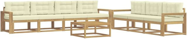 vidaXL Outdoor-Sofagarnitur aus Akazienholz mit Kissen in Weiß und Beige - Bild 1