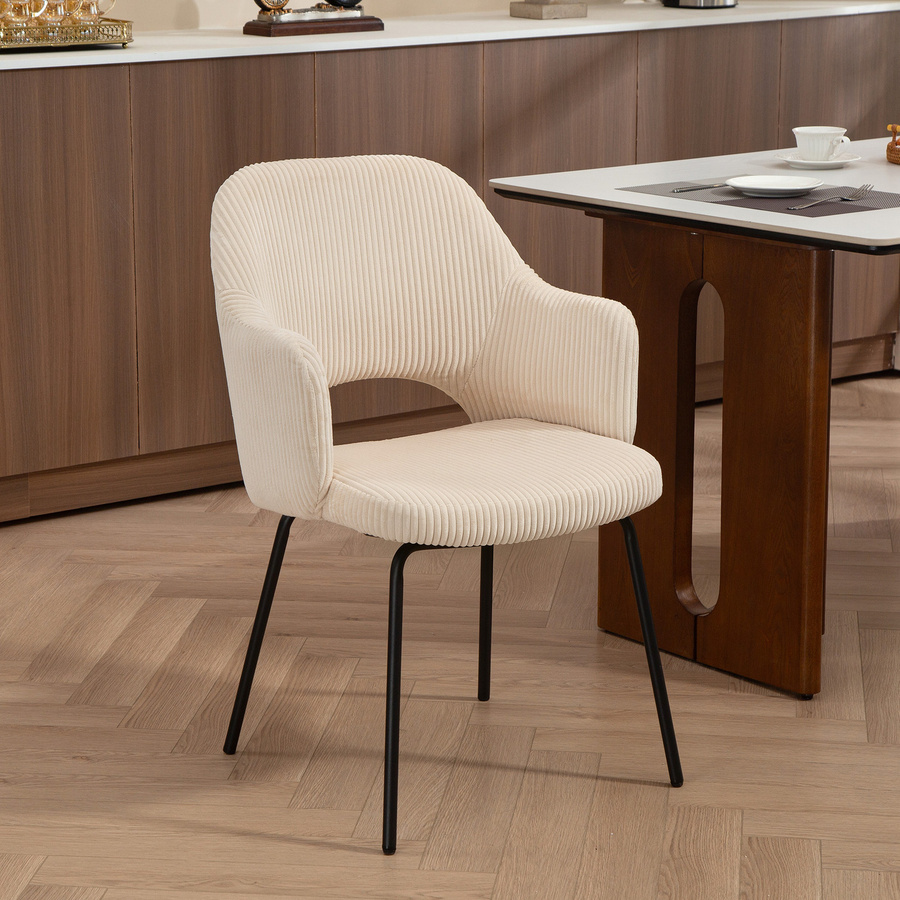 HOMCOM Esszimmerstuhl mit Armlehnen und gepolsterter Sitzfläche in Beige mit Stahlbeinen - Bild 2