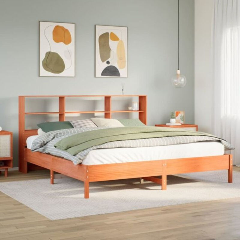 Massivholzbett aus Kiefer mit Regal in Braun von Vidaxl, Landhausstil und minimalistisches Design, B/T: 200 x 200 cm - Bild 1