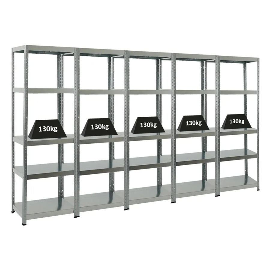 5er Set PROREGAL Schwerlastregal Steel Eagle, verzinkt, H x B x T: 180 x 60 x 40 cm, Fachlast 130 kg - Bild 2