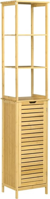 Kleankin Badezimmerschrank mit 3 offenen Fächern und 1 Schrank, Beige/Braun, B/T/H: 34 x 30 x 173 cm - Bild 1