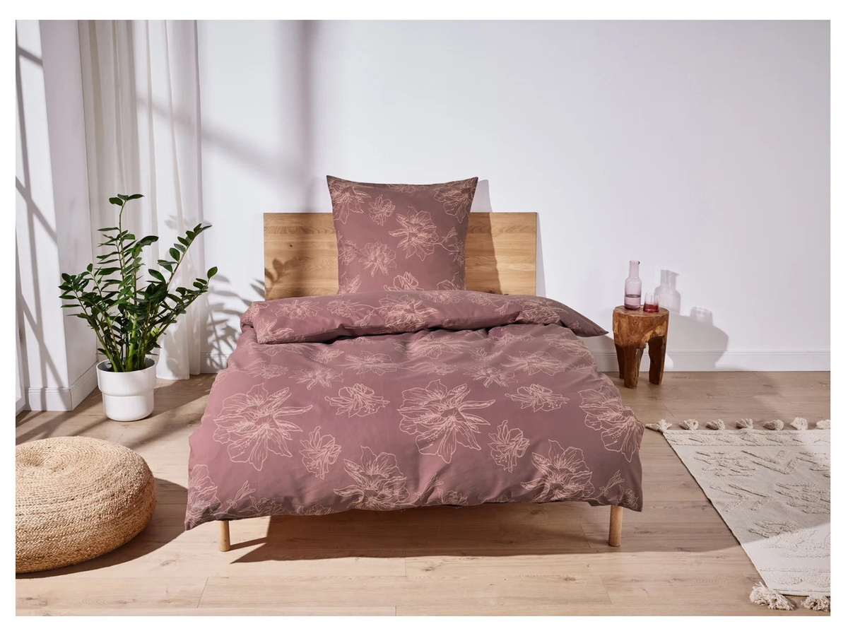 LIVARNO HOME Renforcé-Bettwäsche mit Blumenmuster in Braun, B/T/H: 155 x 220 cm und 80 x 80 cm - Bild 2