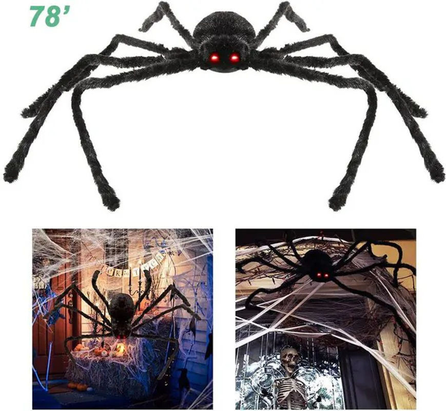 TOMTOP JMS Riesige Halloween Spinne Dekoration in Schwarz, 200 cm verstellbare hängende Simulations-Spinne - Bild 1
