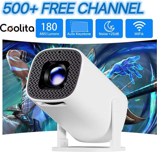HONGTOP P30PLUS Mini-Projektor mit Coolita OS, WiFi6, 4K-Unterstützung und 1280 x 720P Auflösung in Weiß - Bild 1