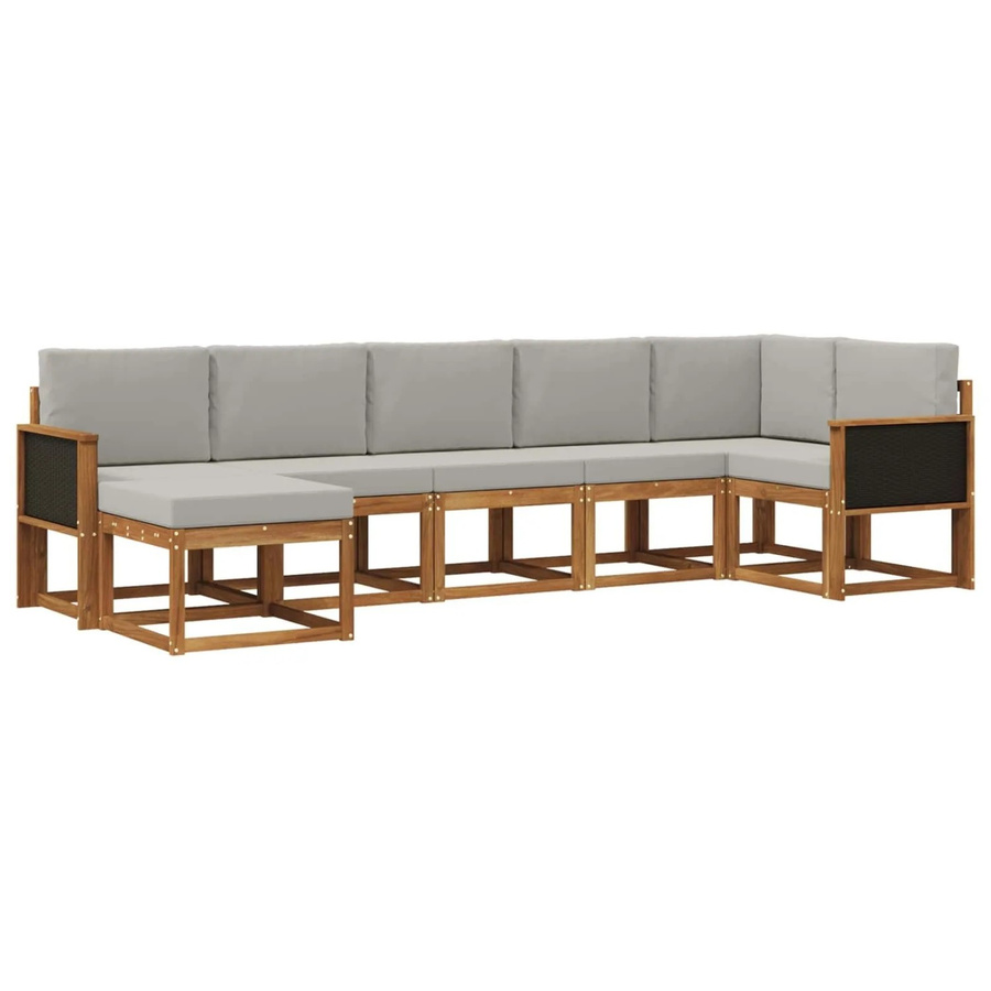 vidaXL Outdoor-Sofagarnitur 7-teilig aus Akazienholz und hellgrauem Polyester in L-Form - Bild 2