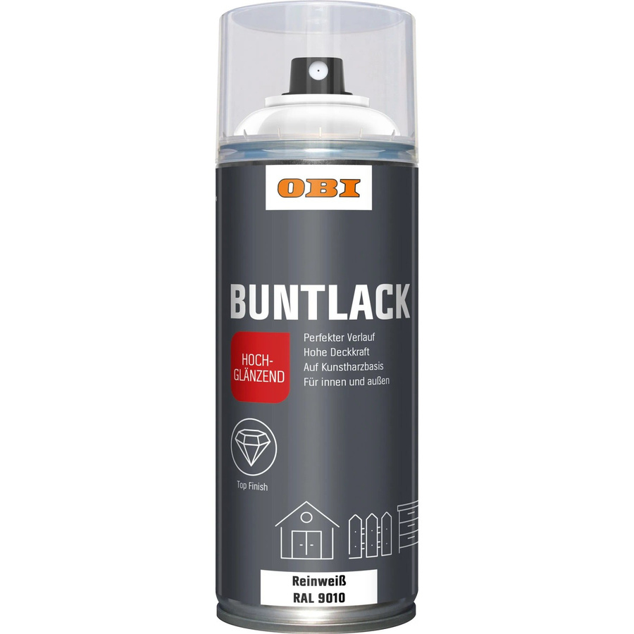 OBI Buntlack Spray RAL 9010 Reinweiß hochglänzend für Holz, 400 ml - Bild 2