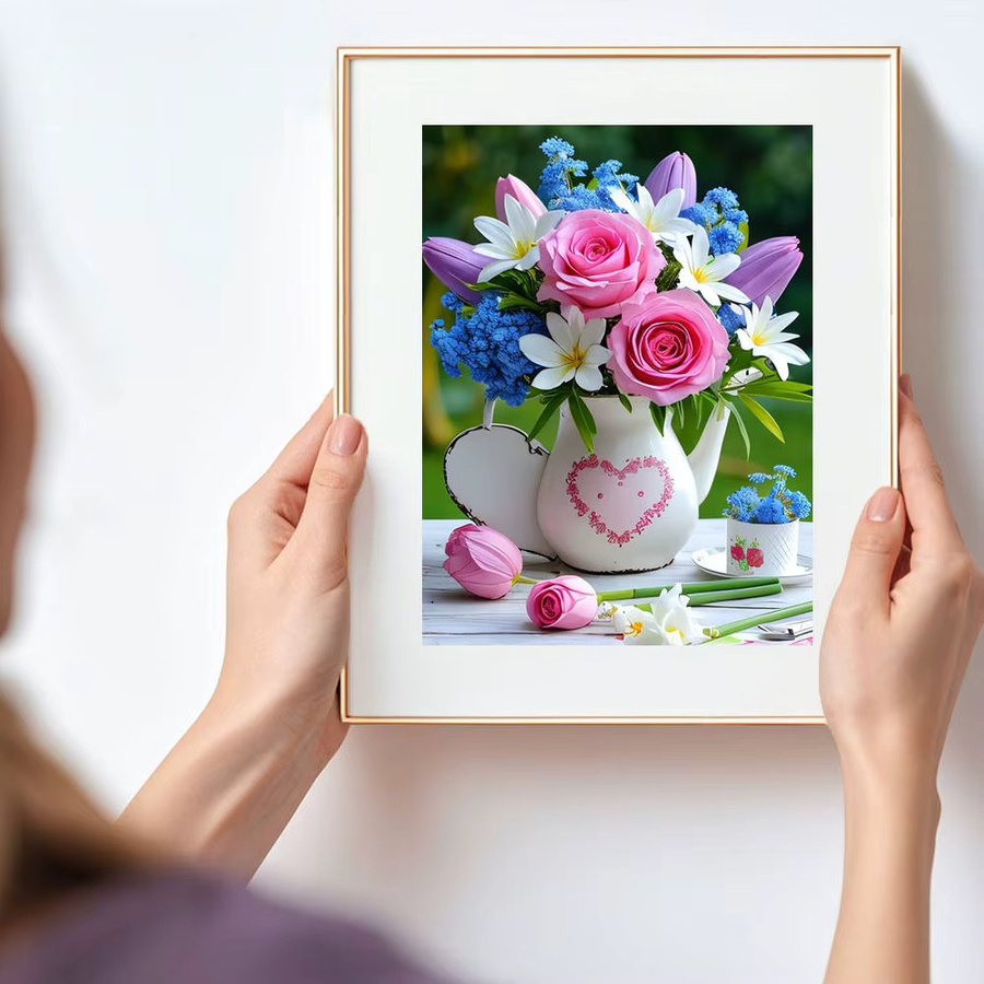 HUACAN 5D Diamantmalerei Set mit Blumenarrangement und Teekanne, DIY Kunst Kit, Multicolour, B/H: 30 x 20 cm - Bild 3