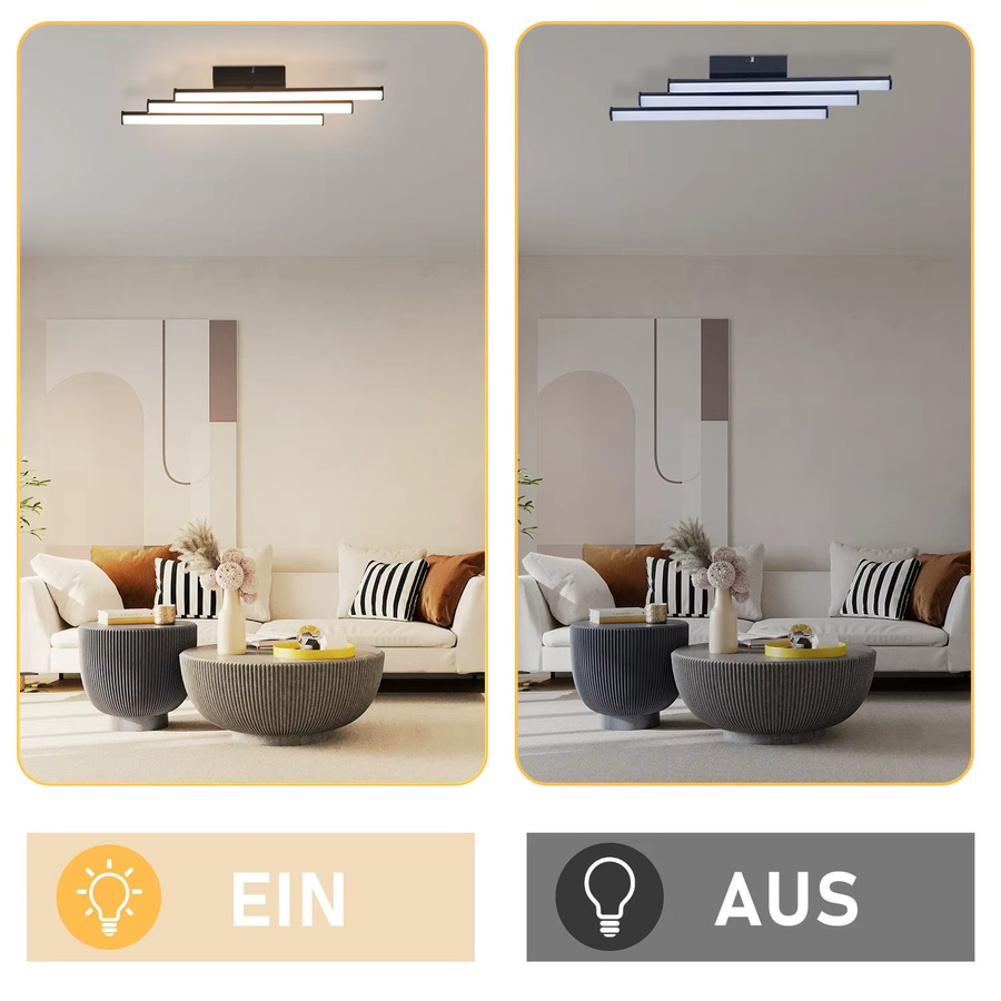 Cliheet moderne LED-Deckenleuchte in Schwarz mit 18 W und 3000 K warmweißem Licht, sechseckiges Design mit 3 Röhren für Wohnzimmer und Schlafzimmer - Bild 1