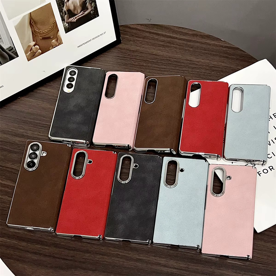 Retro-Handyhülle aus mattem Leder mit magnetischer Scharnierbeschichtung für Samsung Galaxy Z Fold 7, 6, 5, 4, MagSafe Wireless Charging kompatibel, Schwarz - Bild 4