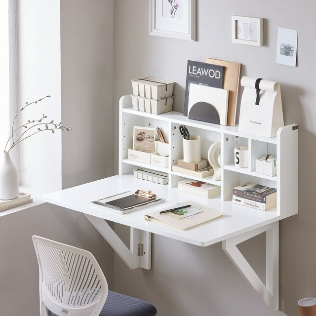 SoBuy FWT07-II-W Wandklapptisch mit integriertem Regal als Wandschrank und Küchentisch in Weiß, B/T/H: 90 x 60 x 78 cm - Bild 1