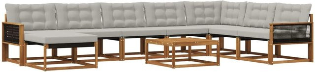 vidaXL Outdoor-Sofagarnitur L-Form aus Akazienholz mit Textilene und 9 Kissen in Natur und Hellgrau - Bild 1