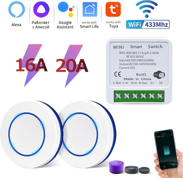 Tuya Ammtoo Smart Switch Wandpanel White – Wifi RF 433 MHz Wireless Schalter Modul für LED-Beleuchtung mit Sprachsteuerung für Alexa und Google Home - Bild 1