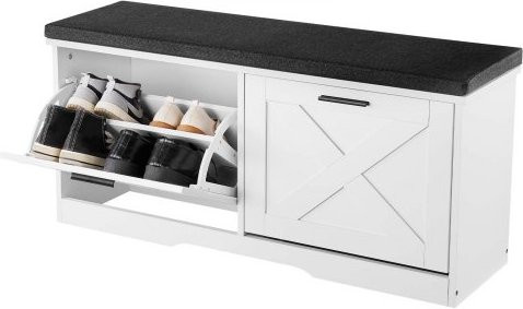 VEVOR Schuhregalbank mit Kissen und Klappschubladen, Schuhbank mit Türen für Flur und Wohnzimmer, Schwarz Weiß, B/T/H: 100 x 30,5 x 47,5 cm - Bild 1