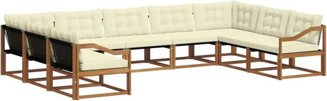 vidaXL Outdoor-Sofagarnitur 9-teilig aus Akazienholz mit Textilene und Kissen in Natur und Creme - Bild 1