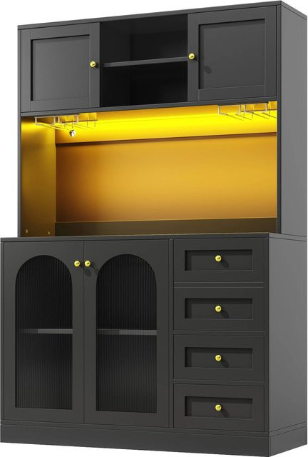 Merax Buffetschrank mit LED-Beleuchtung und Getränkehalter in Schwarz/Weiß, B/T/H: 120 x 40 x 188 cm - Bild 1