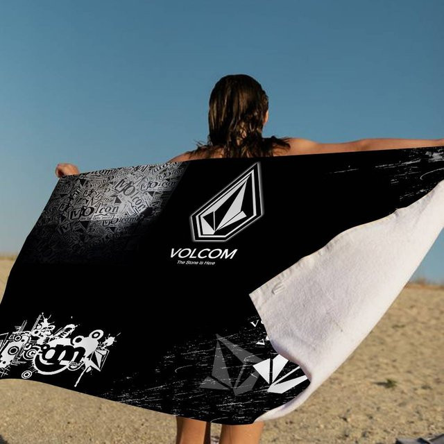 Volcom Logo Mikrofaser Strandtuch, schnelltrocknendes Pooltuch in Schwarz und Weiß, B: 40 cm, H: 60 cm - Bild 1