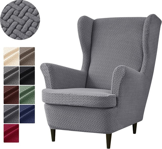 WANERQU Jacquard-Sesselbezug im skandinavischen Design für Flügelstühle, grau, schmutzabweisend und dehnbar - Bild 1