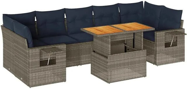 vidaXL 8-tlg. Garten-Sofagarnitur in L-Form aus grauem Poly-Rattan mit Kissen und pulverbeschichtetem Stahlgestell - Bild 1