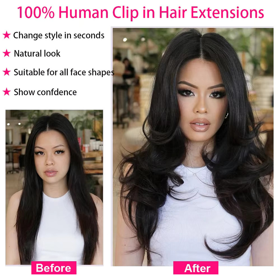 xbeauty Clip-in-Haarverlängerungen, glatt, 120 g, 100 % Echthaar, Schwarz, Damen - Bild 5