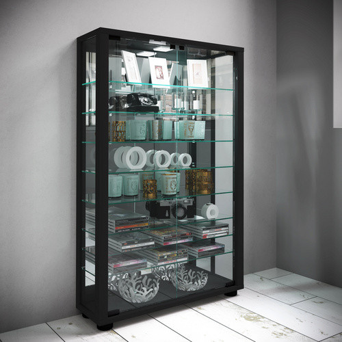 VCM Vitrine Lumo in Schwarz mit Glastüren und Sicherheitsglas, Breite: 59 cm, Höhe: 91,3 cm - Bild 2