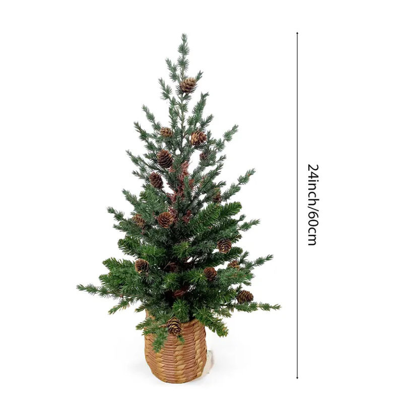 Tooarts Künstlicher Weihnachtsbaum in Grün mit floraler Dekoration und Korbbasis, 60 cm Höhe - Bild 4