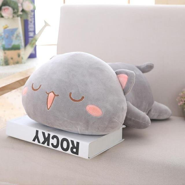 Yiran Health & Beauty Kawaii Liegende Katze Plüschtier, 35cm, Grau - Bild 1