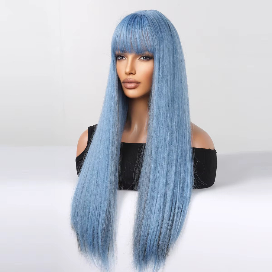 HENRY MARGU Perücke, blau, lang, gerade, synthetisch, mit Pony, Damen - Bild 3