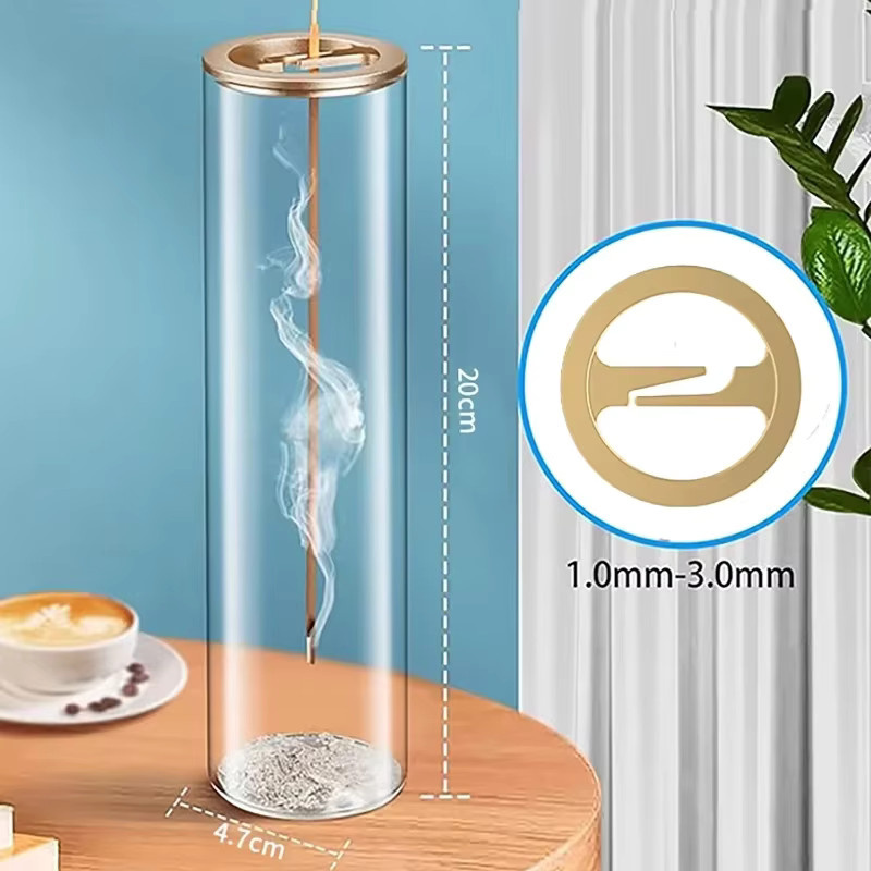 PDQ Umgedrehter Räucherstäbchenhalter aus Glas und Metall mit Clip in Transparent für Zen Meditation und Home Spa - Bild 3
