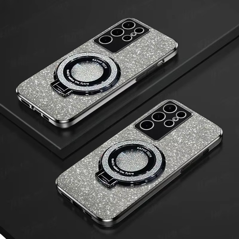 Glitzer Handyhülle mit TPU Magnetring Ständer für Samsung Galaxy S25 Ultra S24 S23 FE S22 S21 S20 S10 Plus Note 20 Ultra Pro in Blau - Bild 2