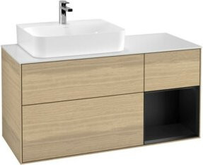 V&B Waschtischunterschrank Finion mit Wandbeleuchtung, Eiche beige lackiert, Breite: 120 cm - Bild 1