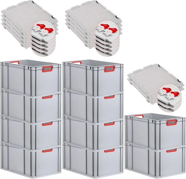 PROREGAL Spar Set 10x Eurobox Nextgen Color mit Scharnierdeckel und Schiebeschnappverschlüssen, Farbe Rot, H x B x T: 32 x 40 x 60 cm, mit verstärktem Boden - Bild 1