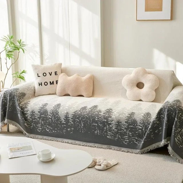 Chenille Sofa Überwurfdecke Weihnachtsbaum-Design in Grau, rutschfester Sofabezug für das Wohnzimmer, B/B: 180 x 130 cm - Bild 1