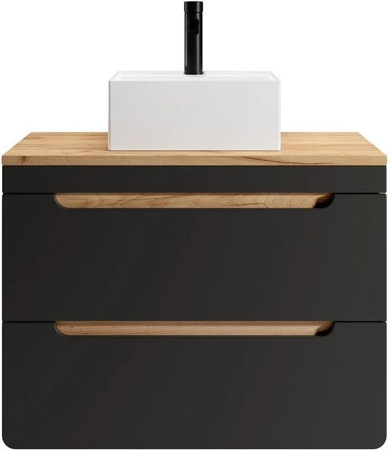 Einzelwaschtisch Aruba Vente-unique in Anthrazitgrau und Naturfarben Hell, Breite: 80 cm - Bild 1