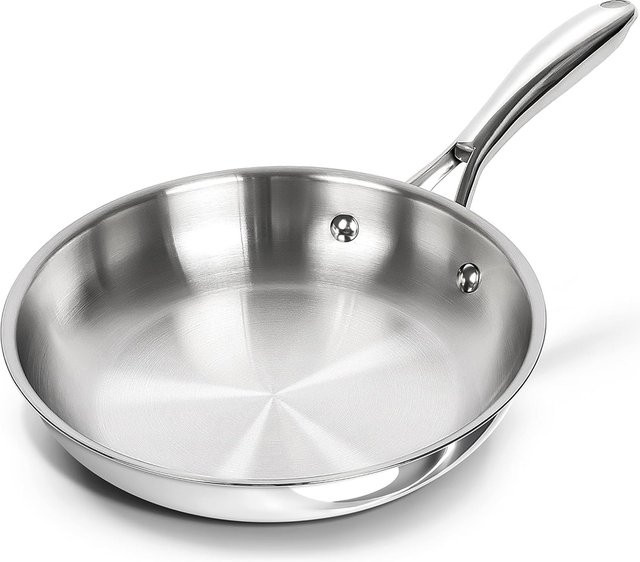 LMETJMA Edelstahl-Bratpfanne 8 Zoll, silberne antihaftbeschichtete Pfanne, dreilagig und induktionsgeeignet, Durchmesser: 20,32 cm - Bild 1