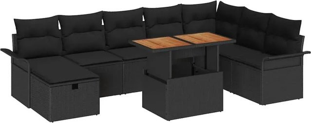 vidaXL Garten-Sofa-Set aus Poly Rattan in Schwarz mit 9 Teilen und Kissen inklusive Stauraum - Bild 1