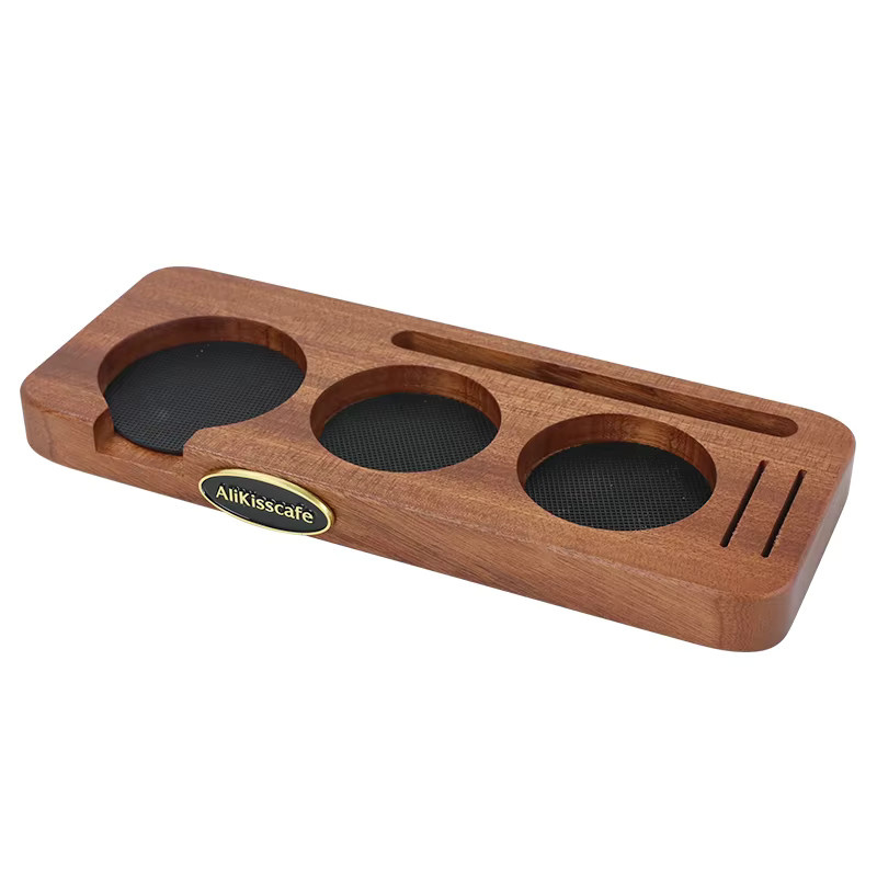 ALIKISSCAFE Kaffeetopf-Station Mattenständer mit Walnuss- und Buchenholz-Basis für 51mm, 54mm und 58mm Espresso Siebträger, Braun - Bild 4