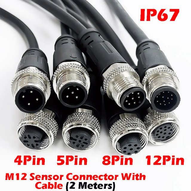 Wasserdichter M12-Sensor-Stecker mit Kabel 2 Meter, männlich und weiblich, Schwarz, PVC, integrierter Spritzguss - Bild 1
