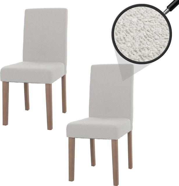 MCW 2er-Set Esszimmerstühle Littau aus Bouclé mit Holzbeinen in Beige und Natur - Bild 1