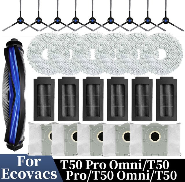LIXIU Zubehör-Set für Ecovacs T50 Pro Omni, T50 Pro und T50 Omni in Weiß mit HEPA-Filter, Mopp-Tuch und Seitenbürsten - Bild 1