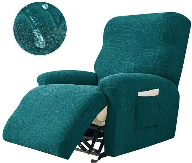 Wasserdichter Sesselbezug mit Blätterstruktur und floralem Design in Petrol für 2-Sitzer Sofas - Bild 1