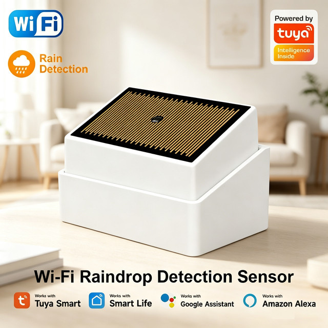 Tuya WLAN Smart-Regenerkennungssensor zur Wasserleckage- und Überschwemmungsdetektion, IPX4 wasserdicht, batteriebetrieben, Farbe: Weiß, Smart Life App-Steuerung - Bild 1