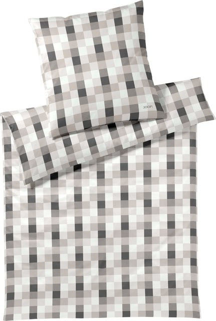 JOOP! Bettwäsche aus Mako-Satin in Grau mit Karomuster, bestehend aus Bettbezug und Kissenbezug, B/H: 155 x 220 cm und 80 x 80 cm - Bild 1