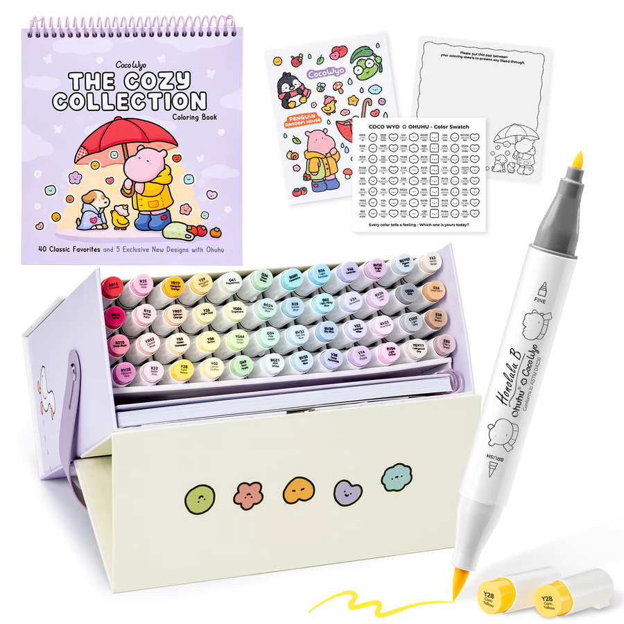 Ohuhu x Coco Wyo Malset Honolulu B mit 48 Alkoholmarkern und Malbuch in Multicolor mit Pinsel- und Feinspitzen - Bild 1