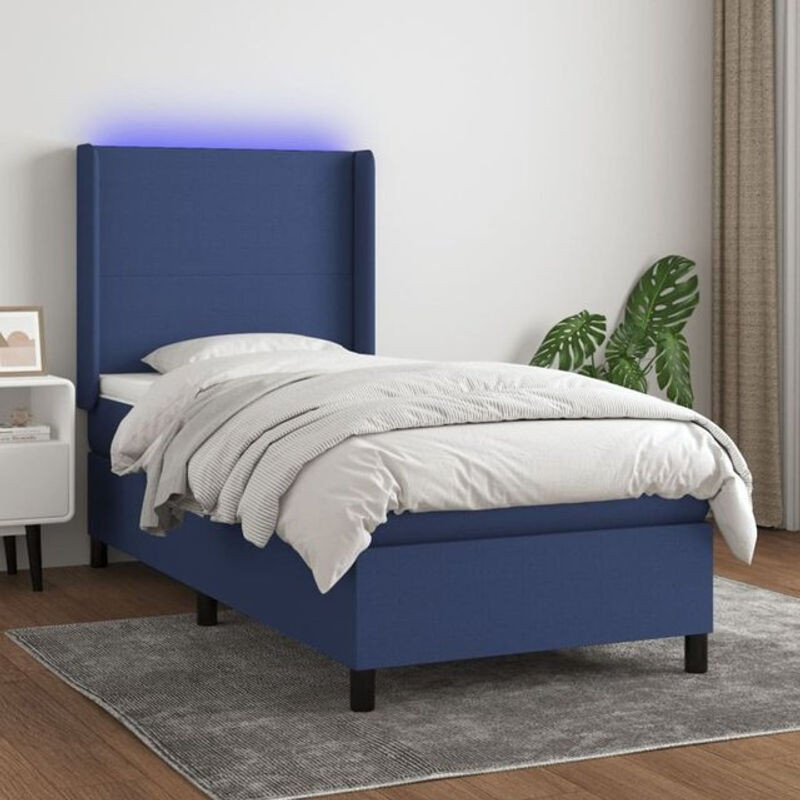 vidaxl Boxspringbett mit Matratze in Blau und Weiß aus Stoff, B/T/H: 90 x 190 x 118 cm - Bild 1