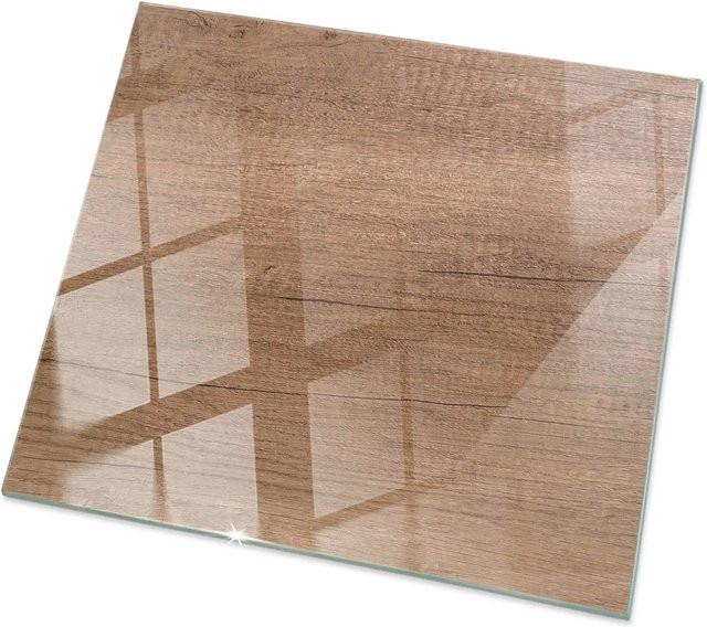 Tulup Tischplatte aus Glas in Braun mit natürlichem Holzmuster, quadratisch, B/T: 60 x 60 cm - Bild 1