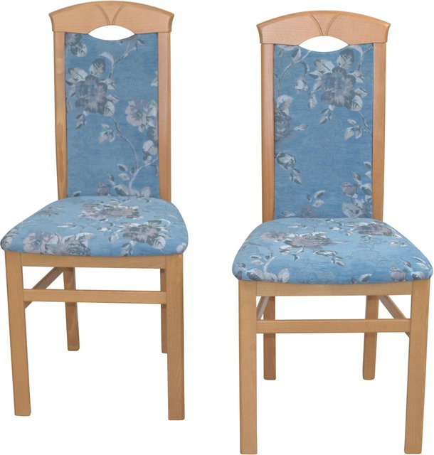 2er Set Polsterstühle von möbel direkt online mit Blumenmotiv und Stoffbezug aus Massivholz Buche, Nussbaum oder Eiche - Bild 1